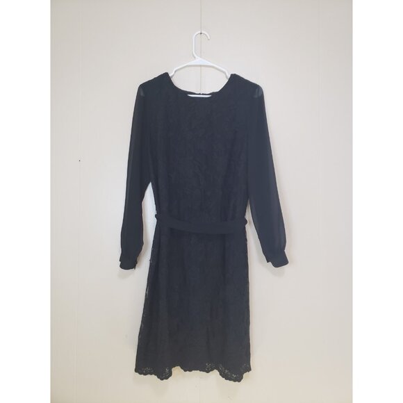 Talbots Dresses & Skirts - Talbots Womens Petites 14P Mini Dress Black Lace Belted Sheer Sleeve Whimsigoth
